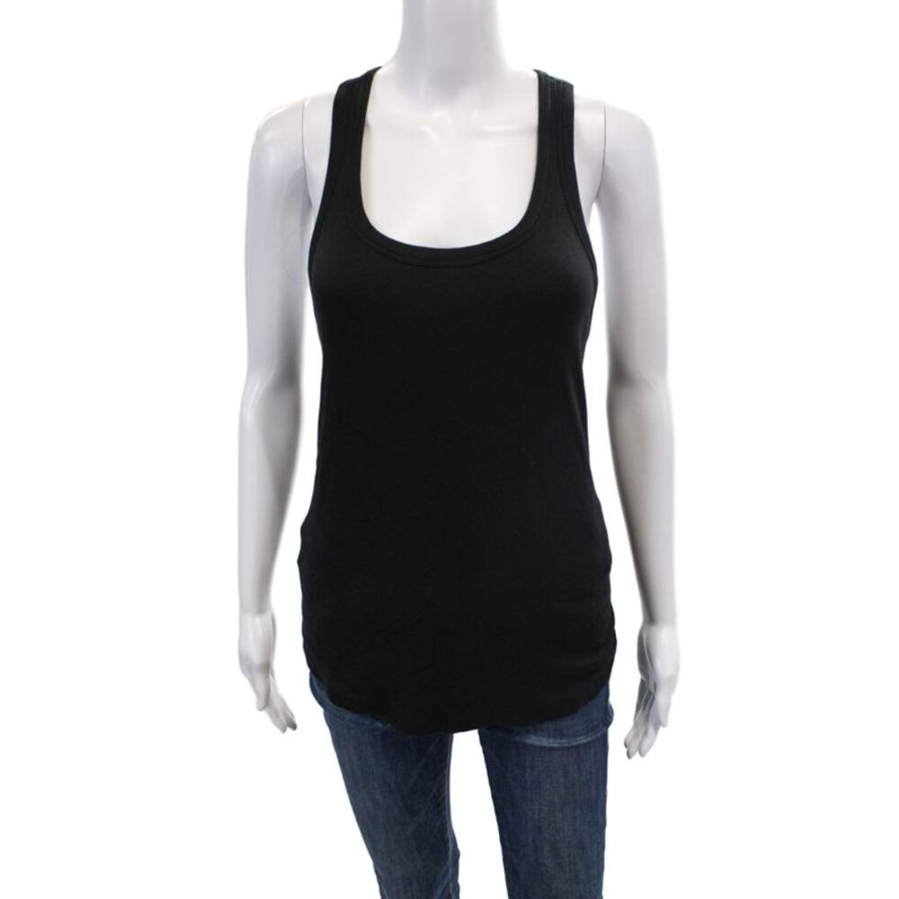 ALALA Womens Scoop Neck Ribbed Knit Tank Top Black Cotton Size Medium